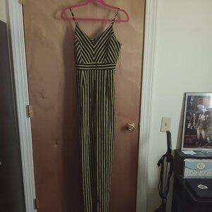 Women Timeless Brand Navy Blue and Golden Yellow Striped Jumpsuit